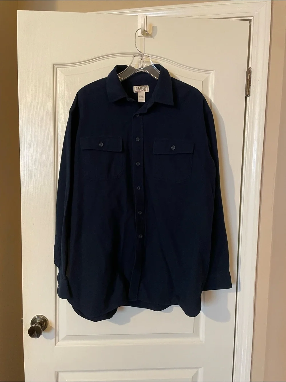 LL Bean Chamois Cloth Shirt Mens XL Regular Navy Blue Heavyweight Cotton Flannel